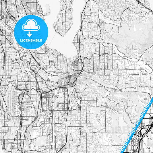 Renton, Washington light map with streetnames, citynames and districts