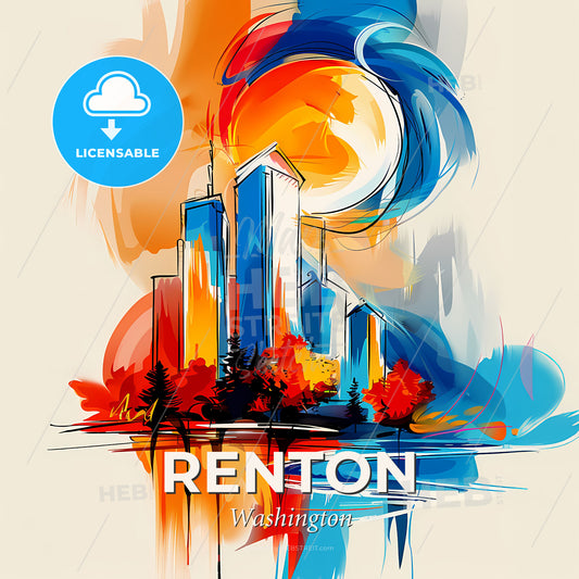 Vibrant Renton, Washington - A Painting Of A City - Square format print template