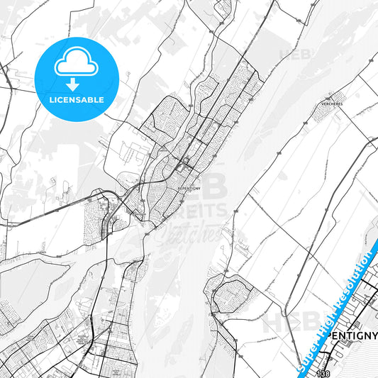 Repentigny, Canada light map with streetnames, citynames and districts