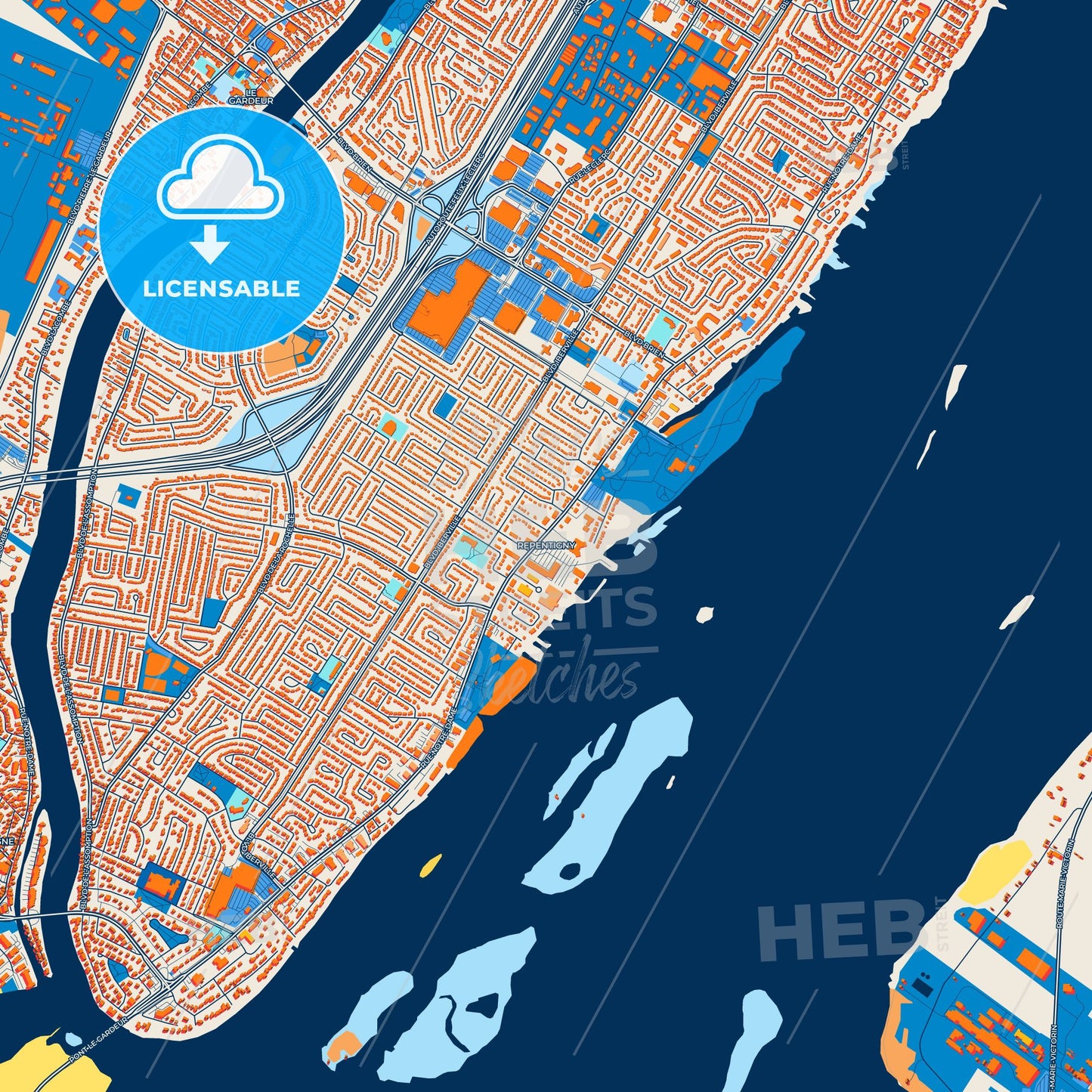 Colorful Repentigny Street Map with Labels and Buildings
