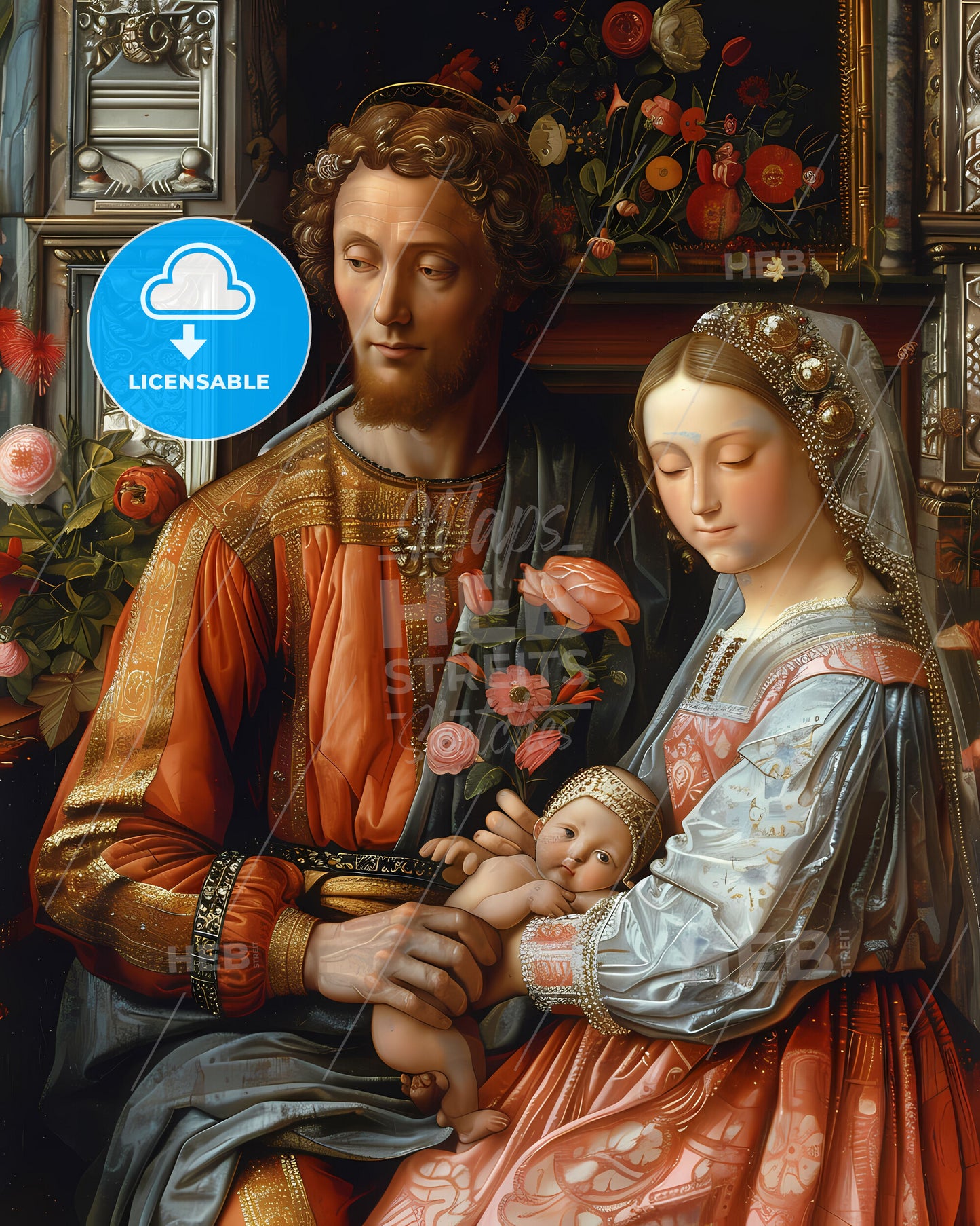 Renaissance Art Print: Family Portrait Painting with Man, Woman, and Baby