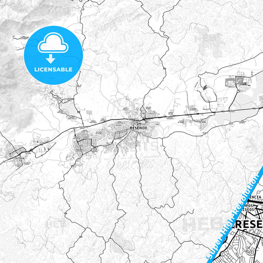 Resende, Brazil light map with streetnames, citynames and districts
