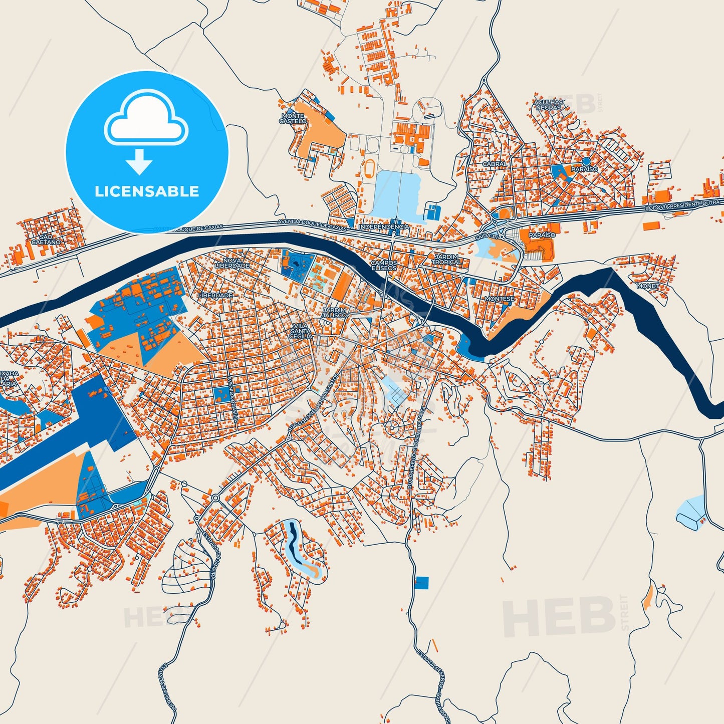Colorful Resende Street Map with Labels and Buildings