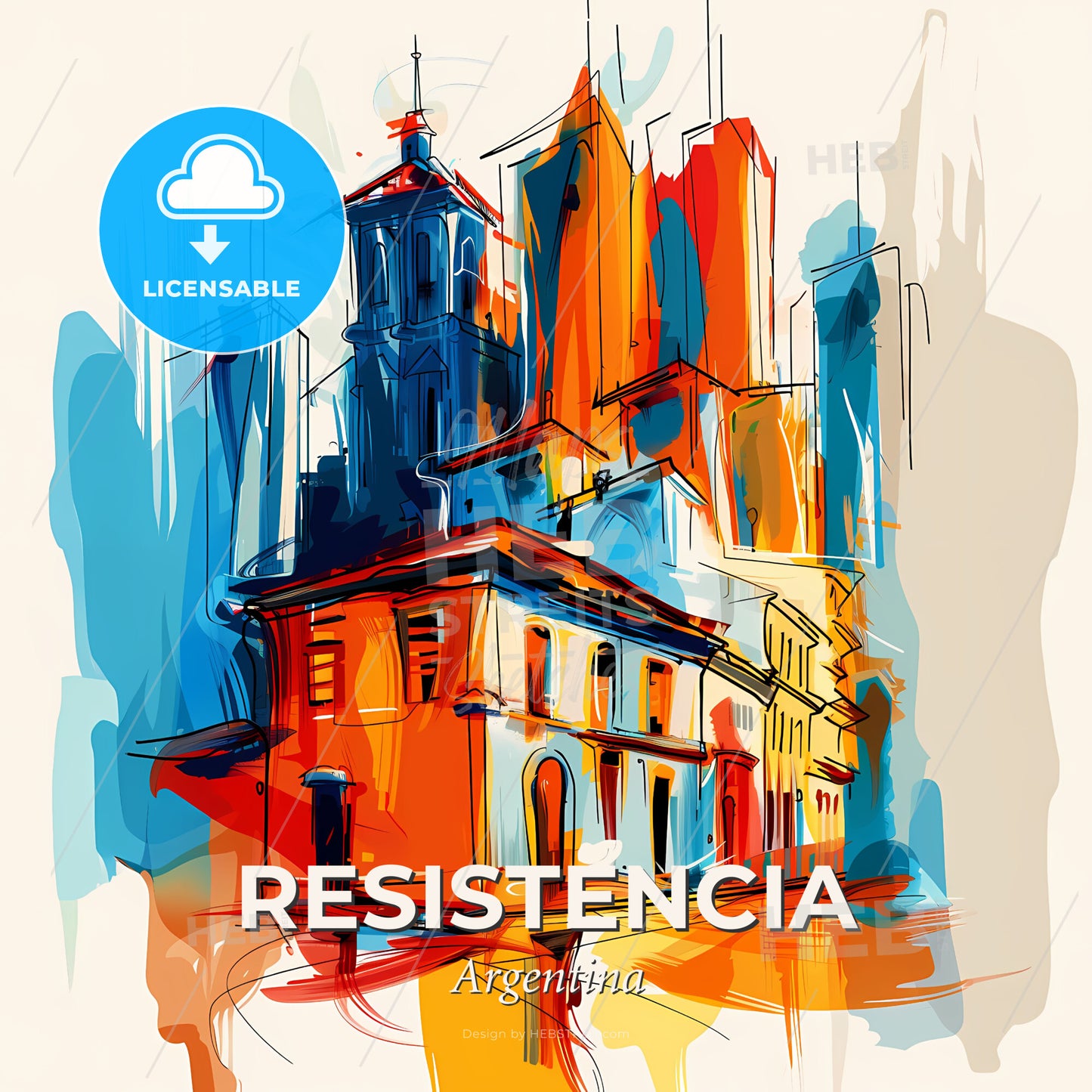 Vibrant Resistencia, Argentina - A Colorful Drawing Of A Building - Square format print template