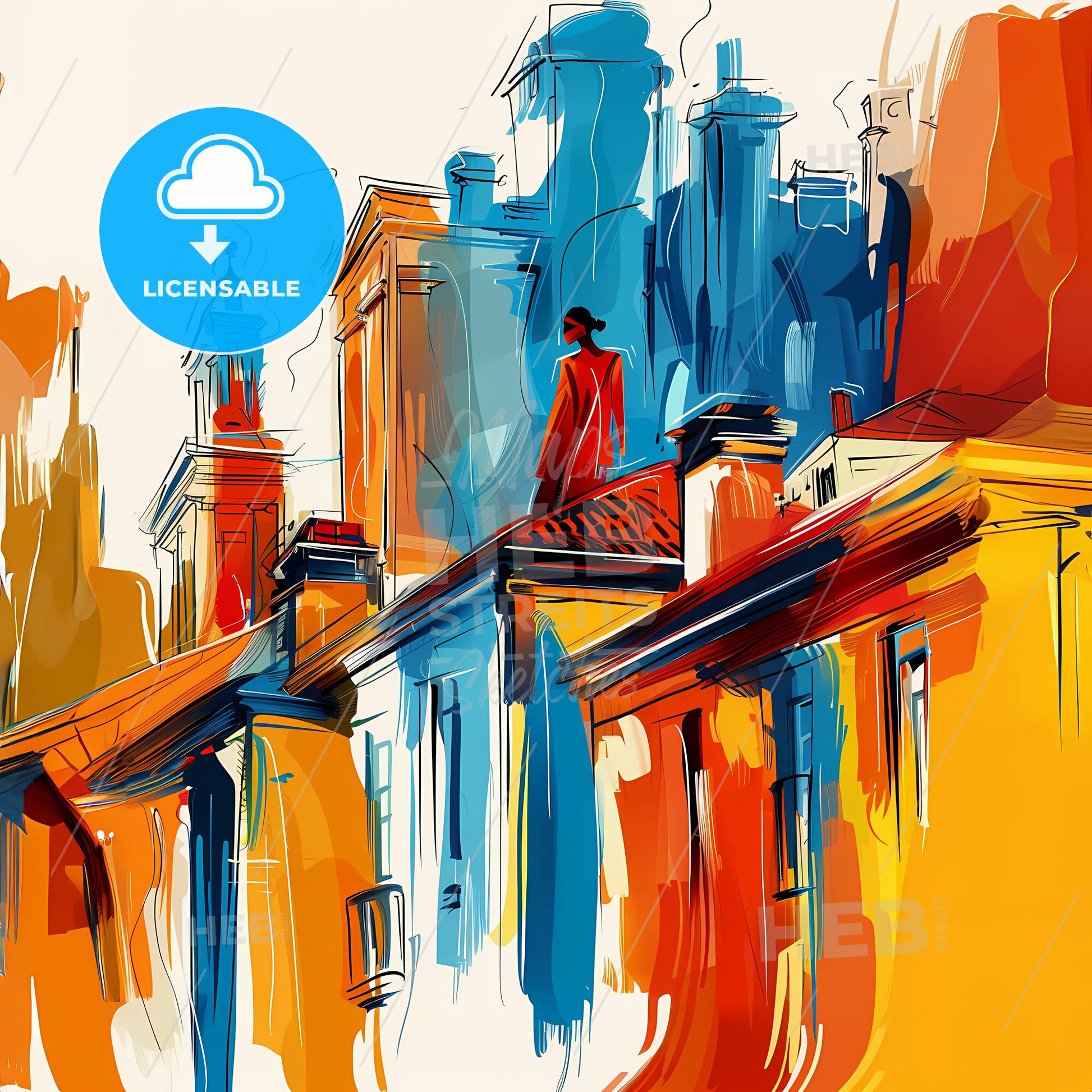 Vibrant Resistencia, Argentina - A Painting Of A Building With A Person Standing On The Roof