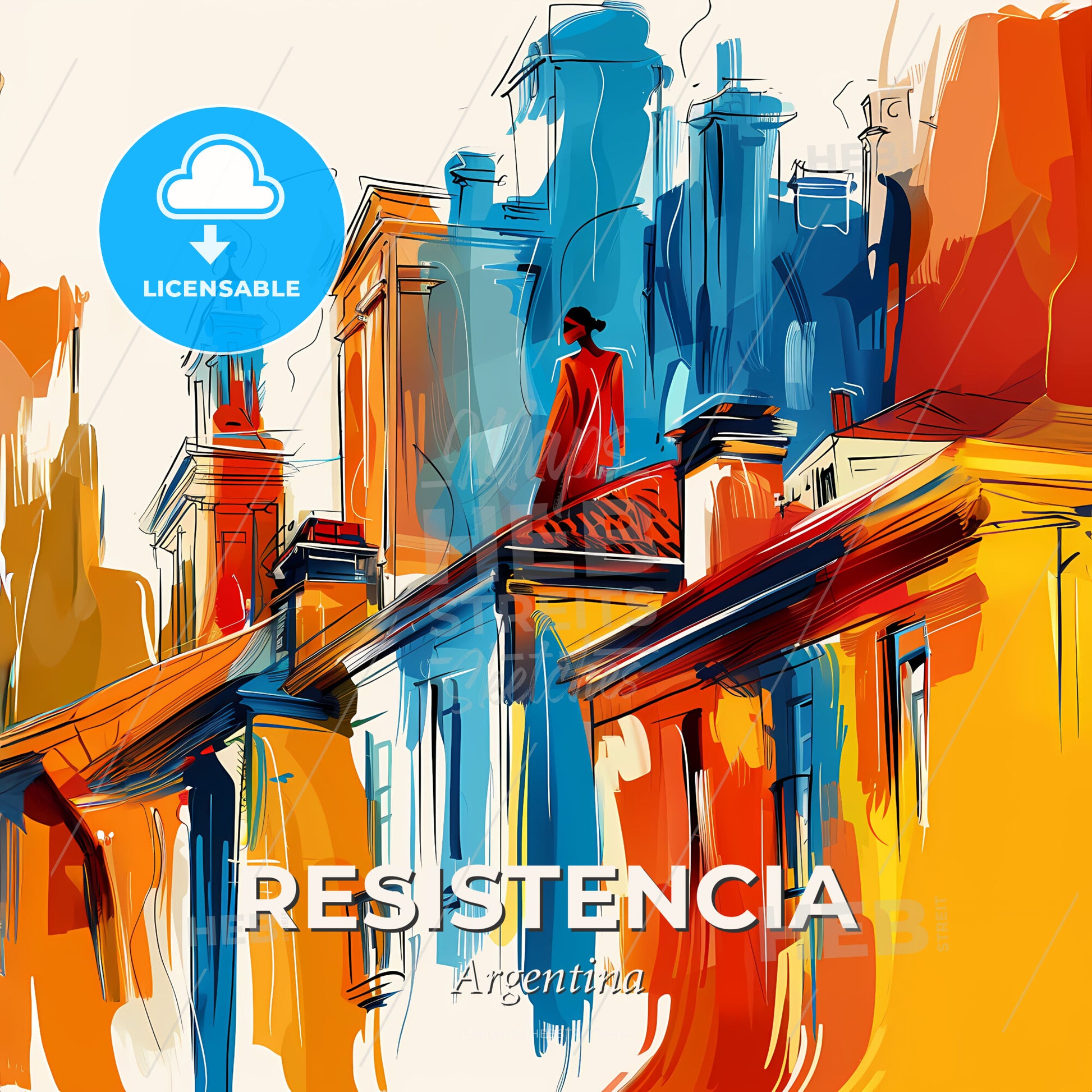 Vibrant Resistencia, Argentina - A Painting Of A Building With A Person Standing On The Roof - Square format print template