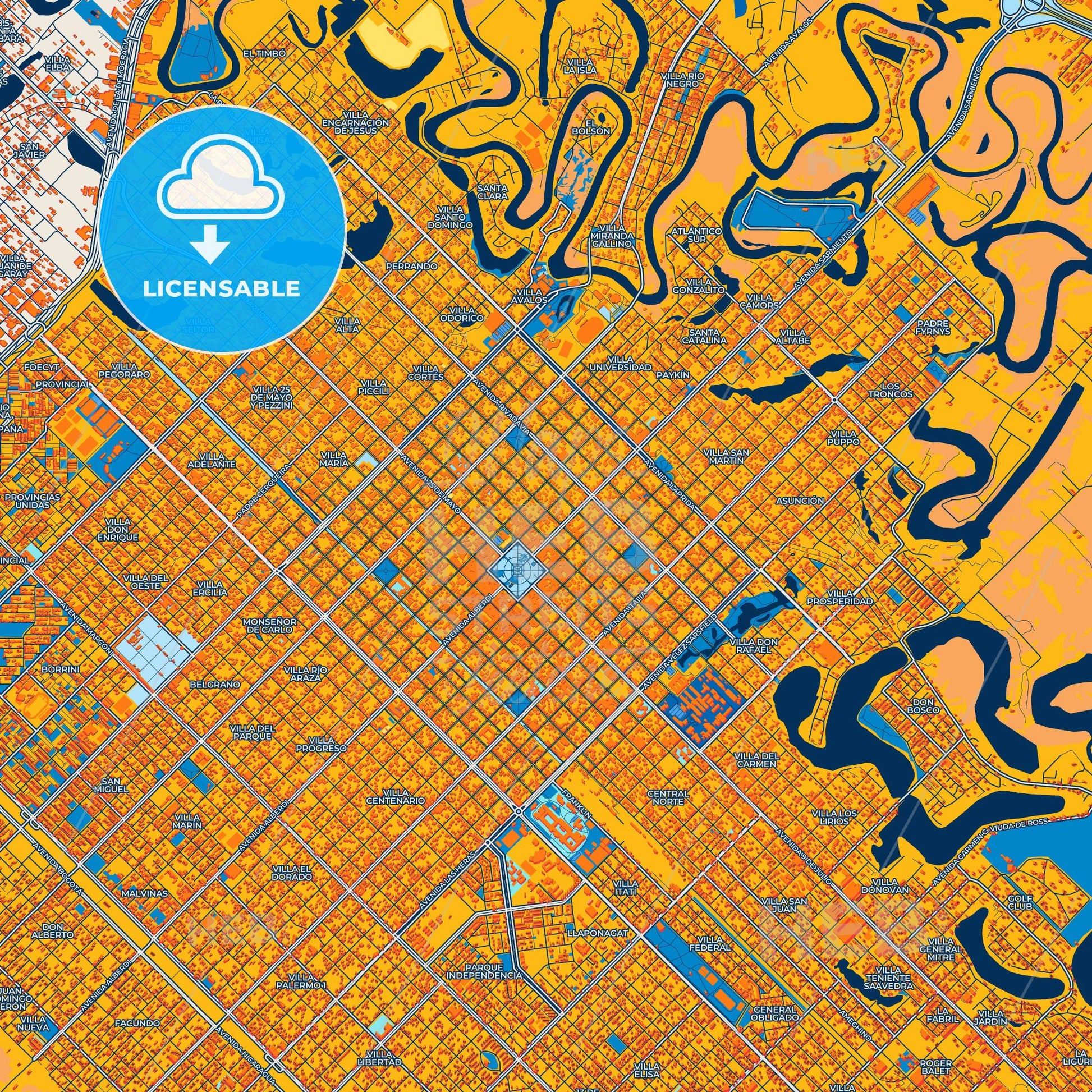Colorful Resistencia Street Map with Labels and Buildings
