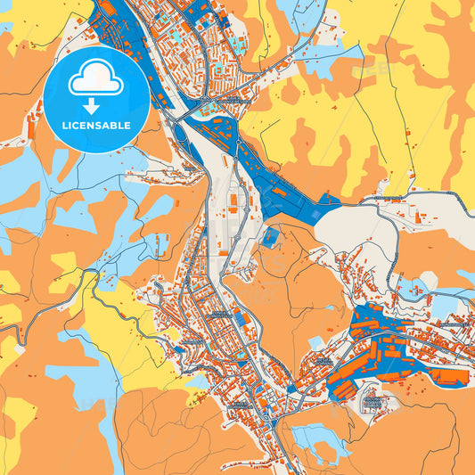 Colorful Reșița Street Map with Labels and Buildings