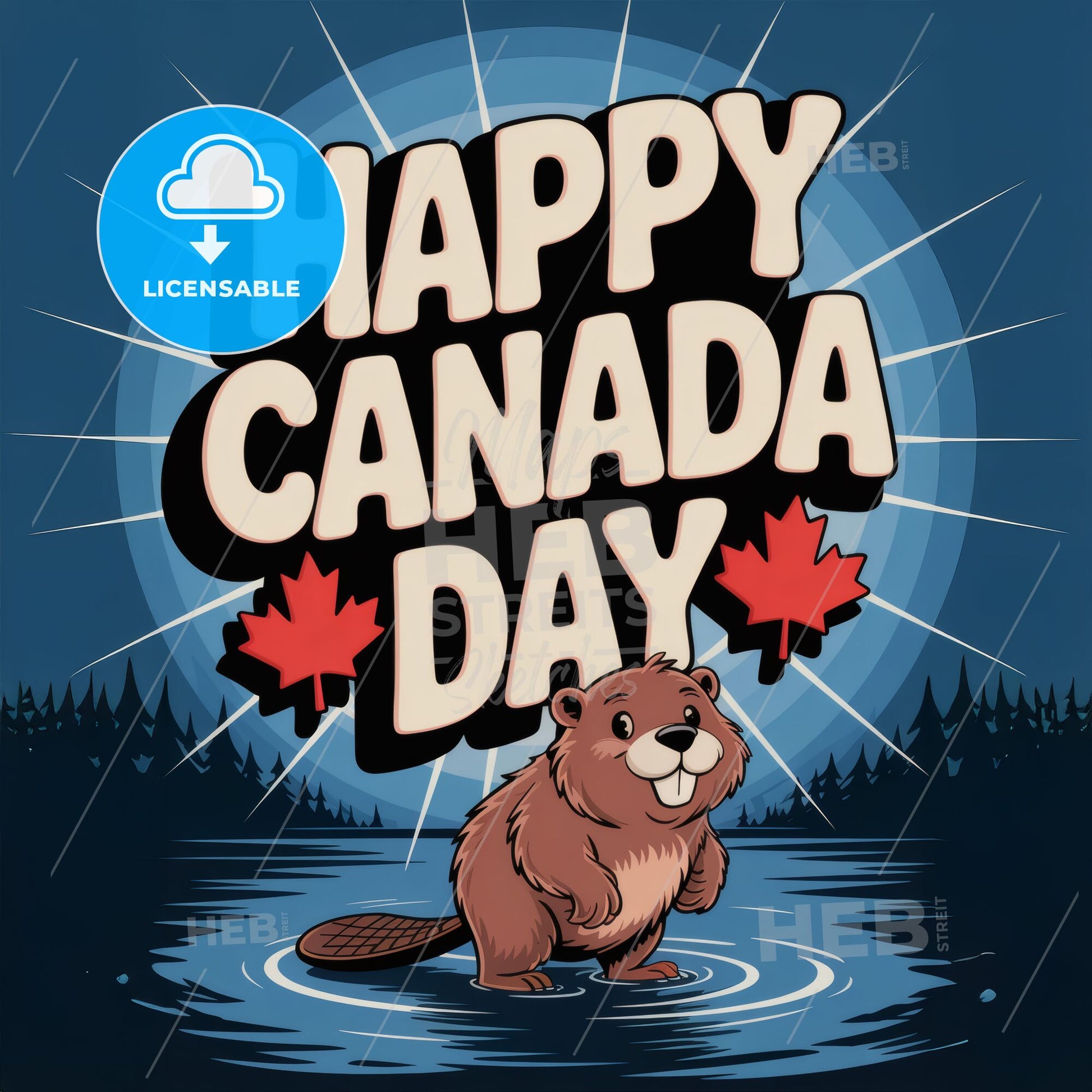 Retro Canada Day Celebration Art: Vibrant Beaver Design with Maple Leaf Accents