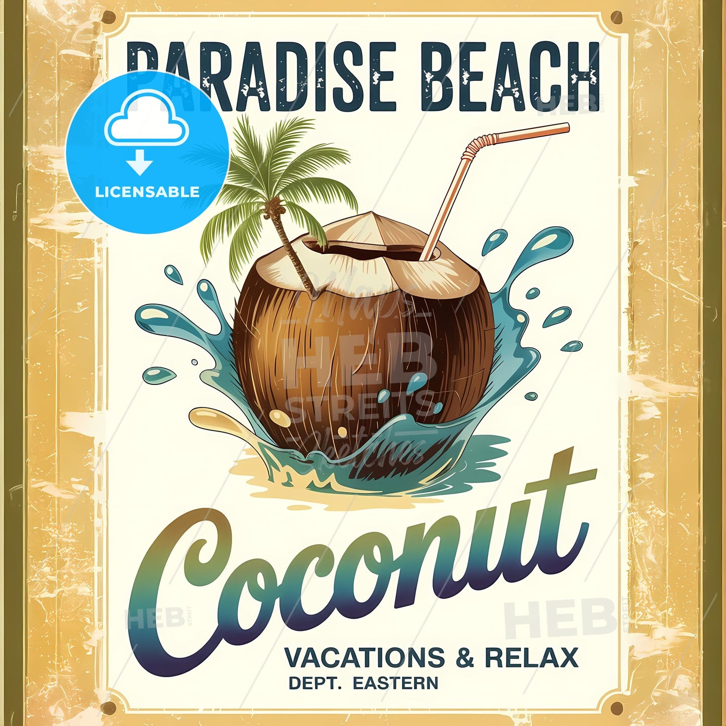 Retro Coconut Paradise: Vintage Beach Bliss Print