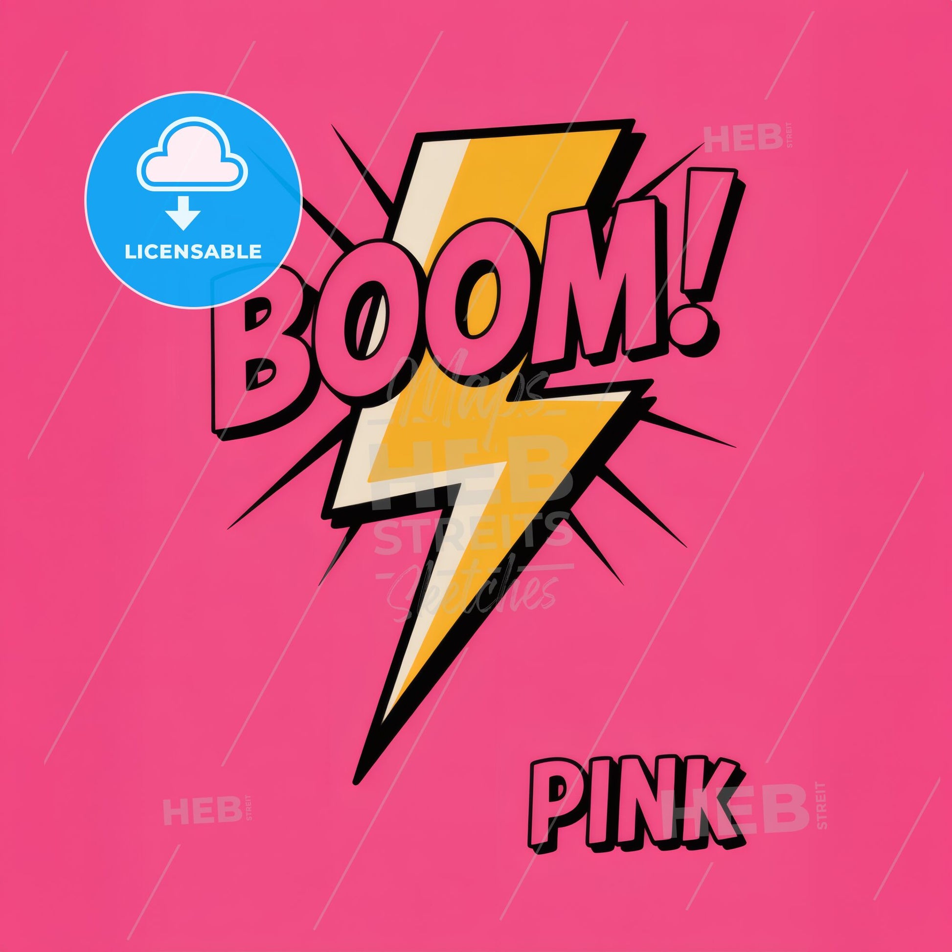 Retro Comic Lightning Bolt Print - Bold BOOM! Design on Pink Background
