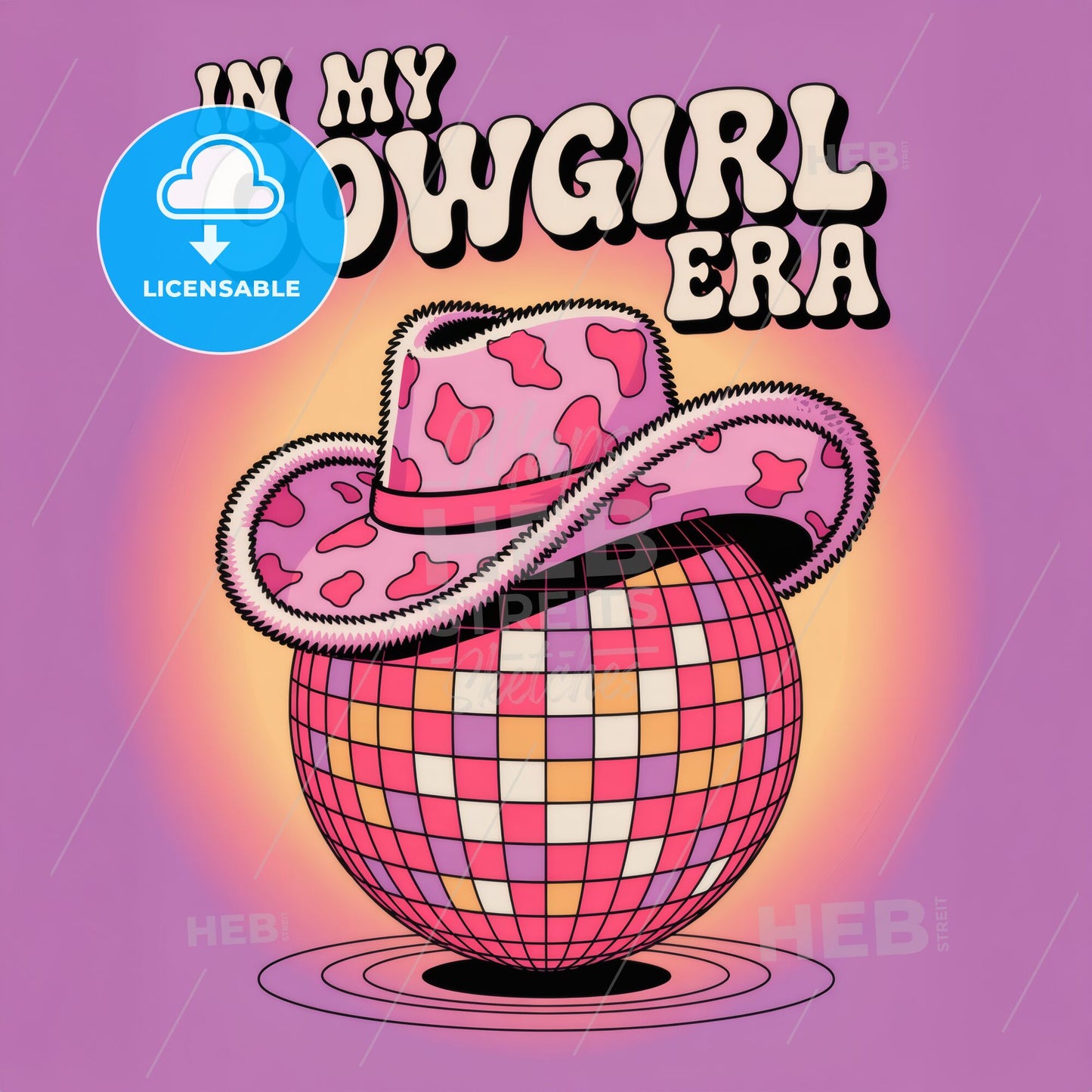 Retro Cowgirl Disco Dream: Chic Pink Gradient Print with Funky Cowboy Flair