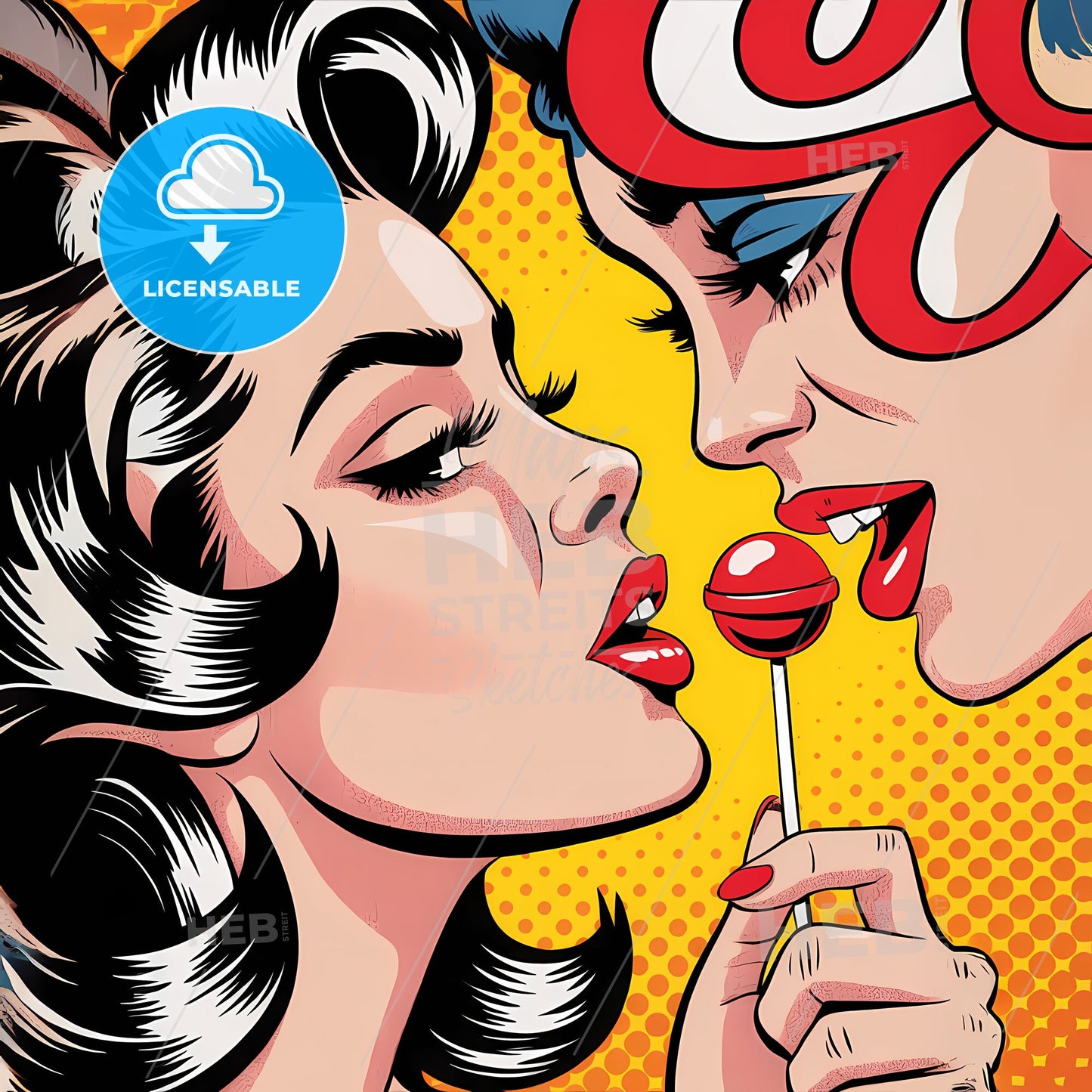 Retro Diva: Pop Art Elegance with Bold Lollipop Delight