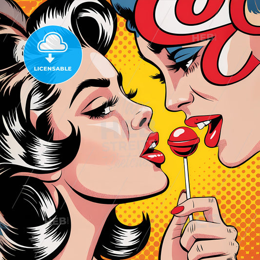 Retro Diva: Pop Art Elegance with Bold Lollipop Delight