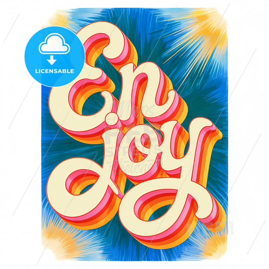 Retro 'Enjoy' Typography Art: Lush 3D Elegance in Deep Teal
