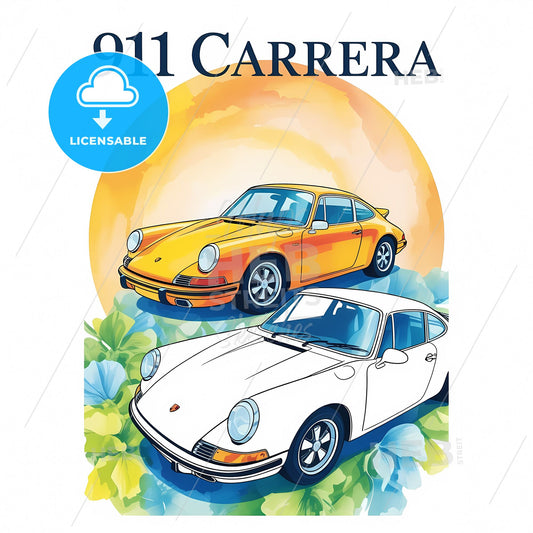 Retro-Futuristic Porsche 911 Carrera Duo: Bold Minimalist Art Print