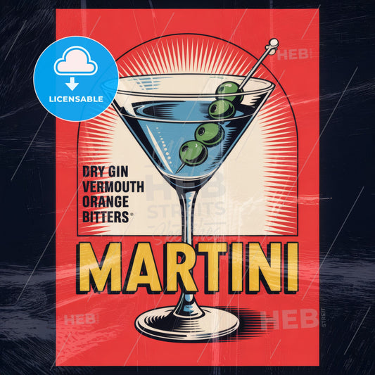 Retro Martini Print: Vintage Cocktail Art with Radiant Sunburst Design