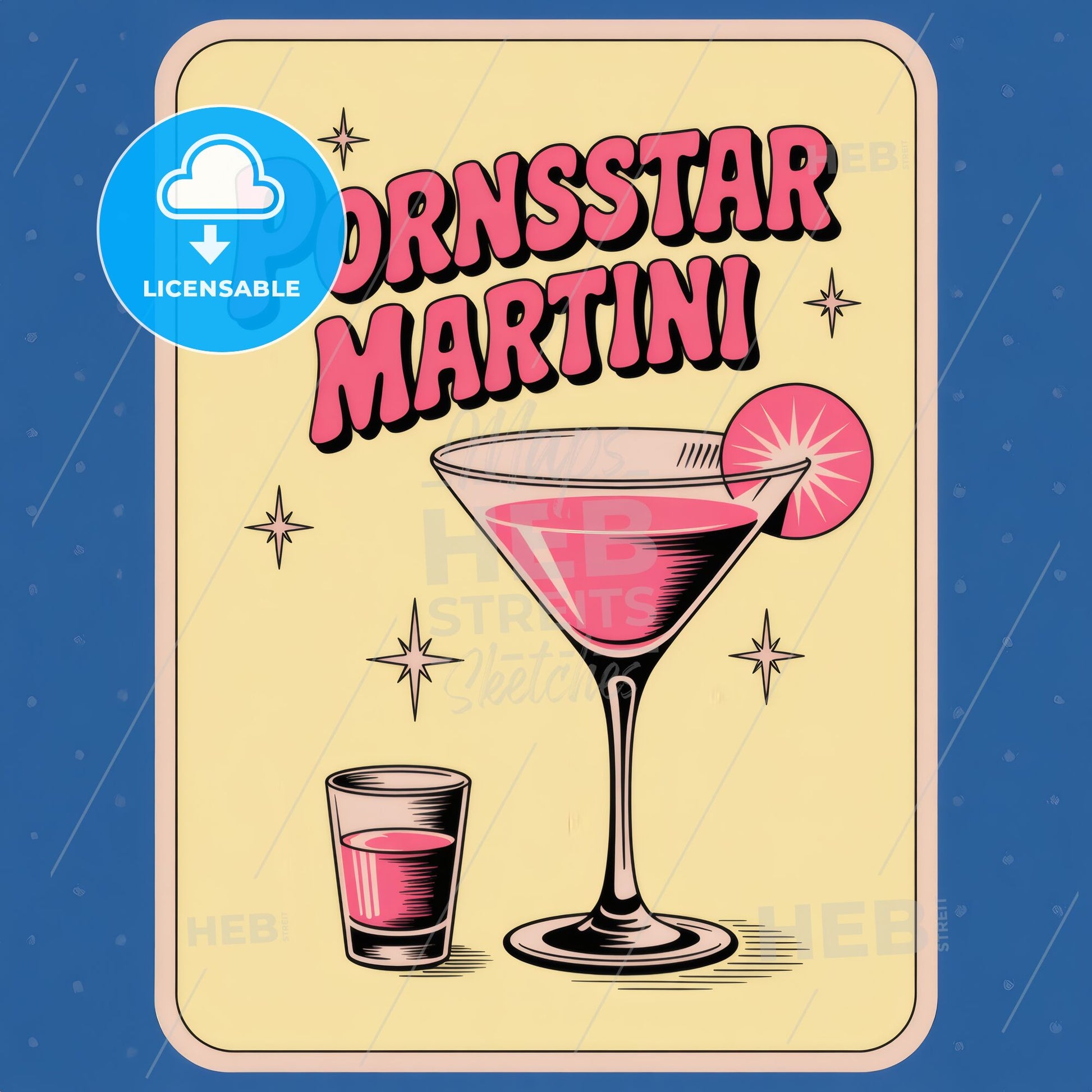 Retro Pink Martini Cocktail Menu Print - Chic Vintage Bar Wall Art