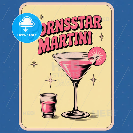 Retro Pink Martini Cocktail Menu Print - Chic Vintage Bar Wall Art