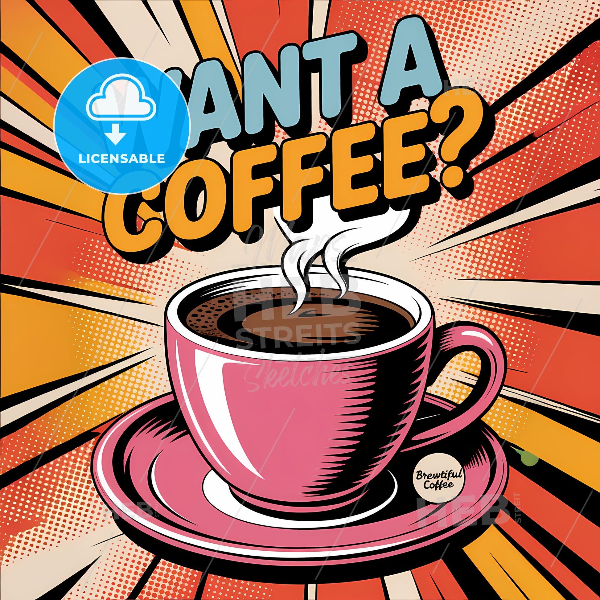 Retro Pop Art Coffee Delight: Bold Brew with Sunburst Vibes