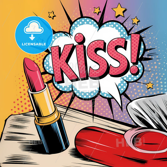 Retro Pop Lipstick Kiss: Vibrant Comic Book Aesthetic Art Print