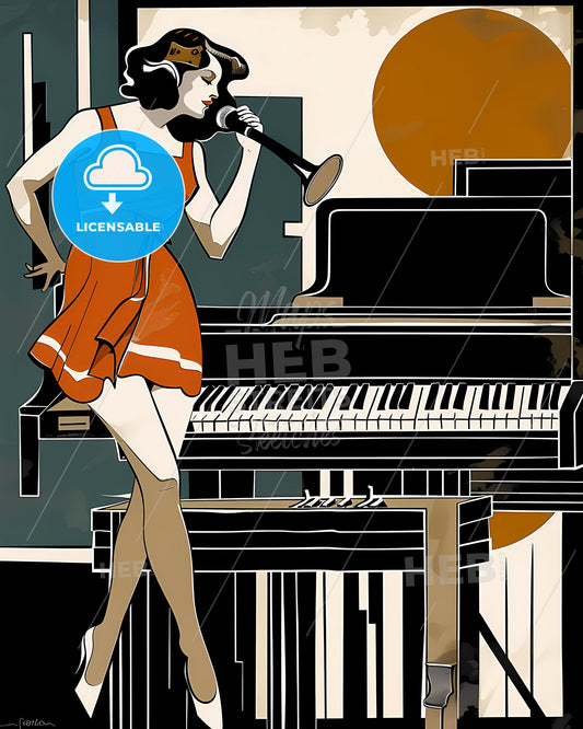 Vintage Yugoslavian Music Poster featuring a Woman Vocalist with Microphone, showcasing Vibrant Painting and Artistic Detail