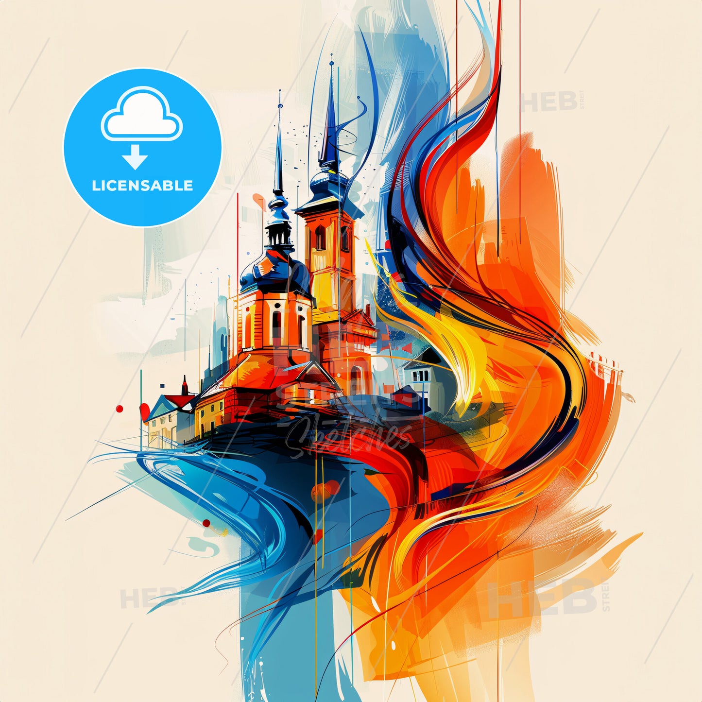 Vibrant Reutlingen, Germany - A Painting Of A Building With A Flame