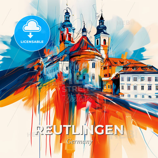 Vibrant Reutlingen, Germany - A Painting Of A Building - Square format print template