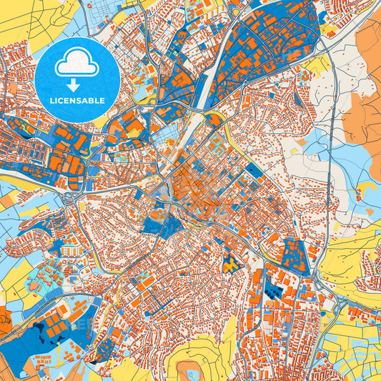 Colorful Reutlingen Street Map with Labels and Buildings