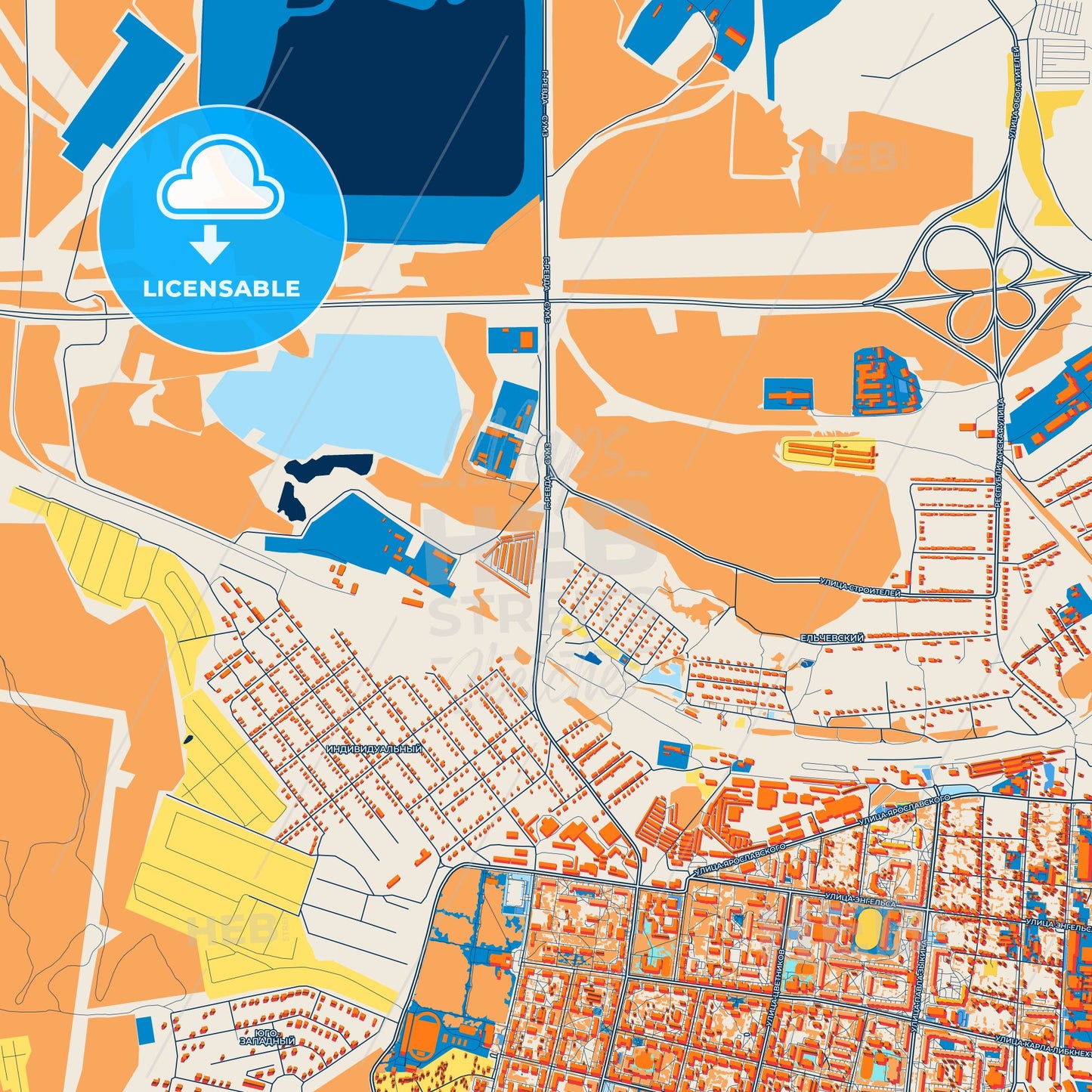 Colorful Revda Street Map with Labels and Buildings
