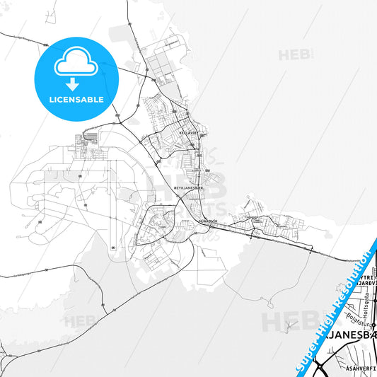 Reykjanesbær, Iceland light map with streetnames, citynames and districts