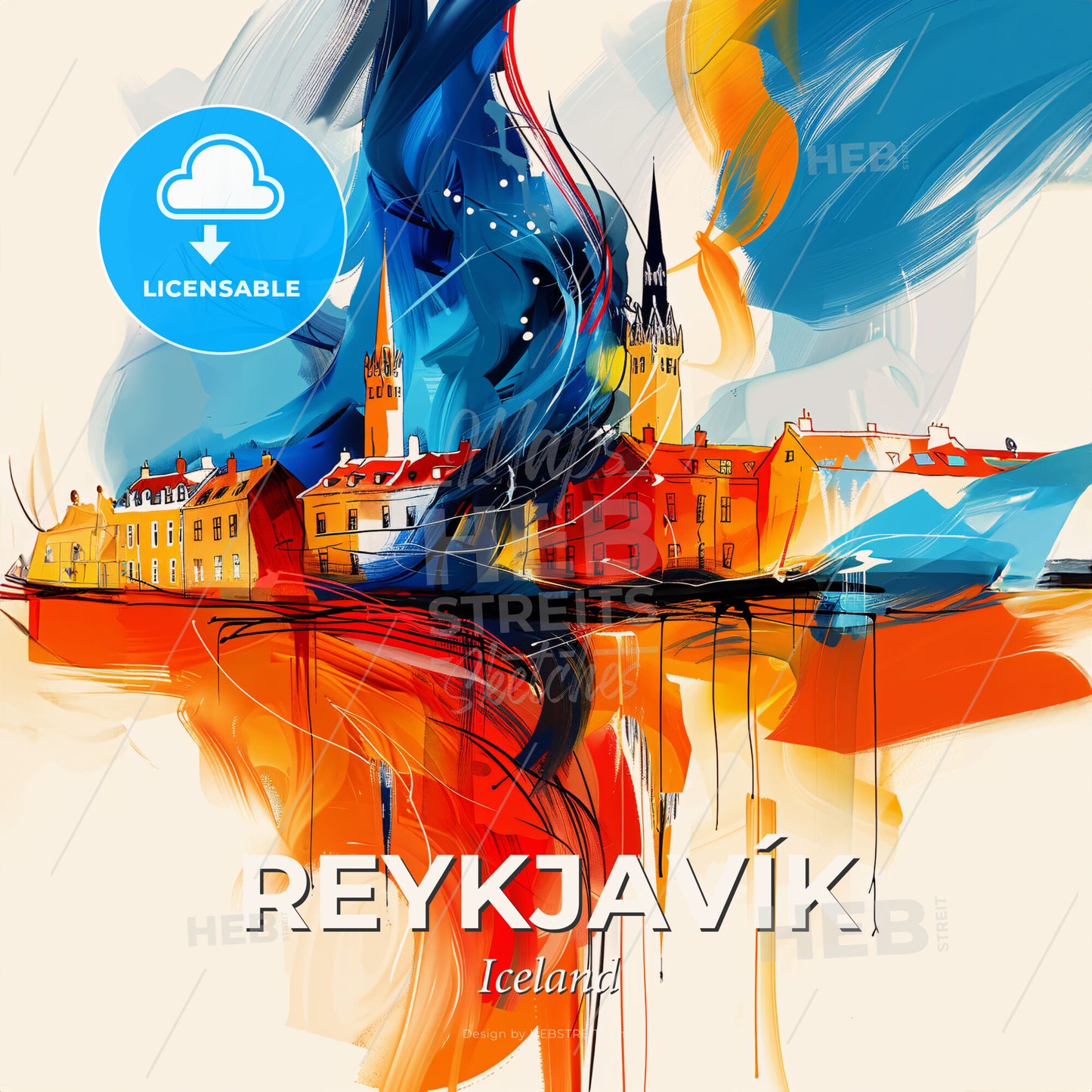 Vibrant Reykjavík, Iceland - A Painting Of A City - Square format print template