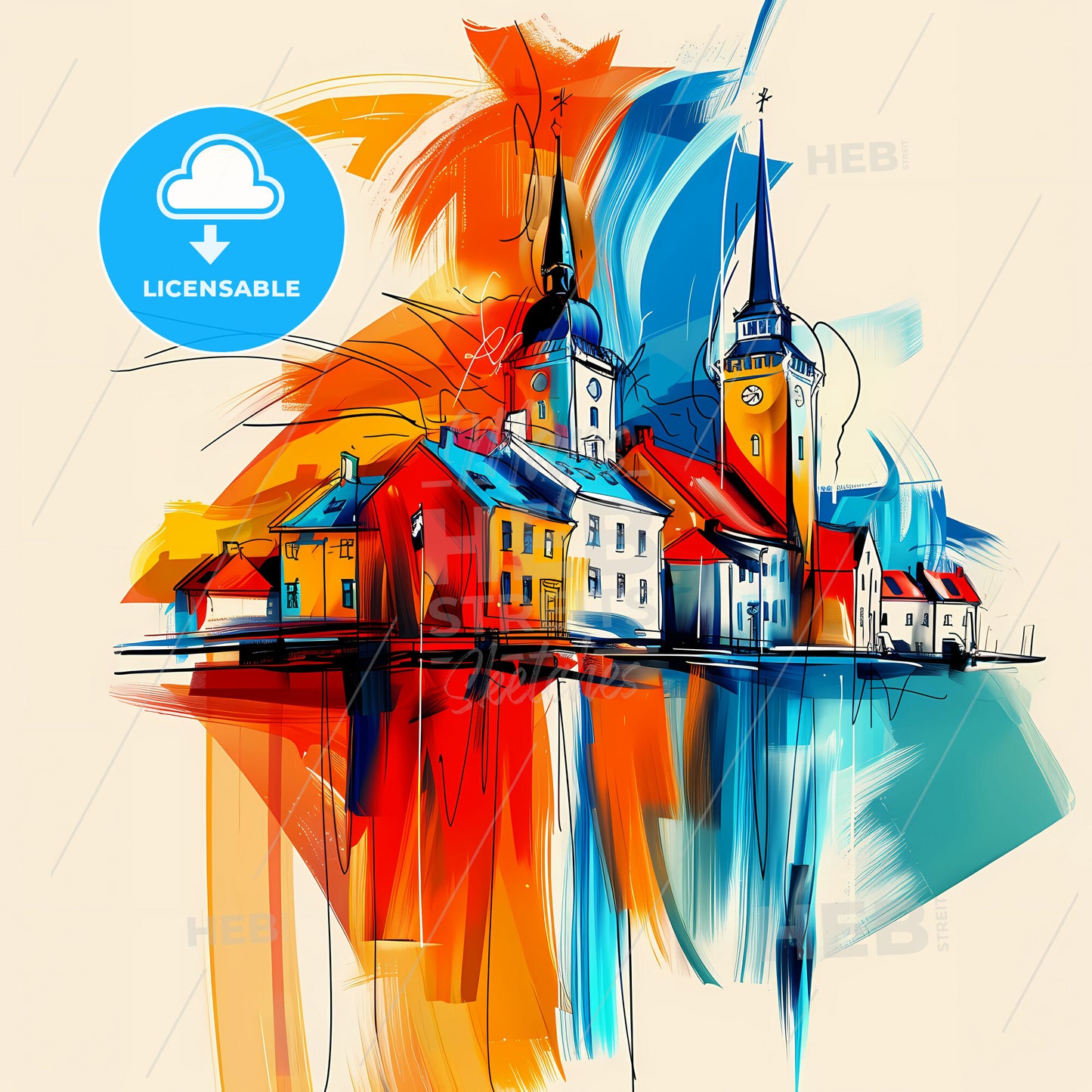 Vibrant Reykjavík, Iceland - A Painting Of A Town