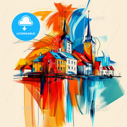 Vibrant Reykjavík, Iceland - A Painting Of A Town