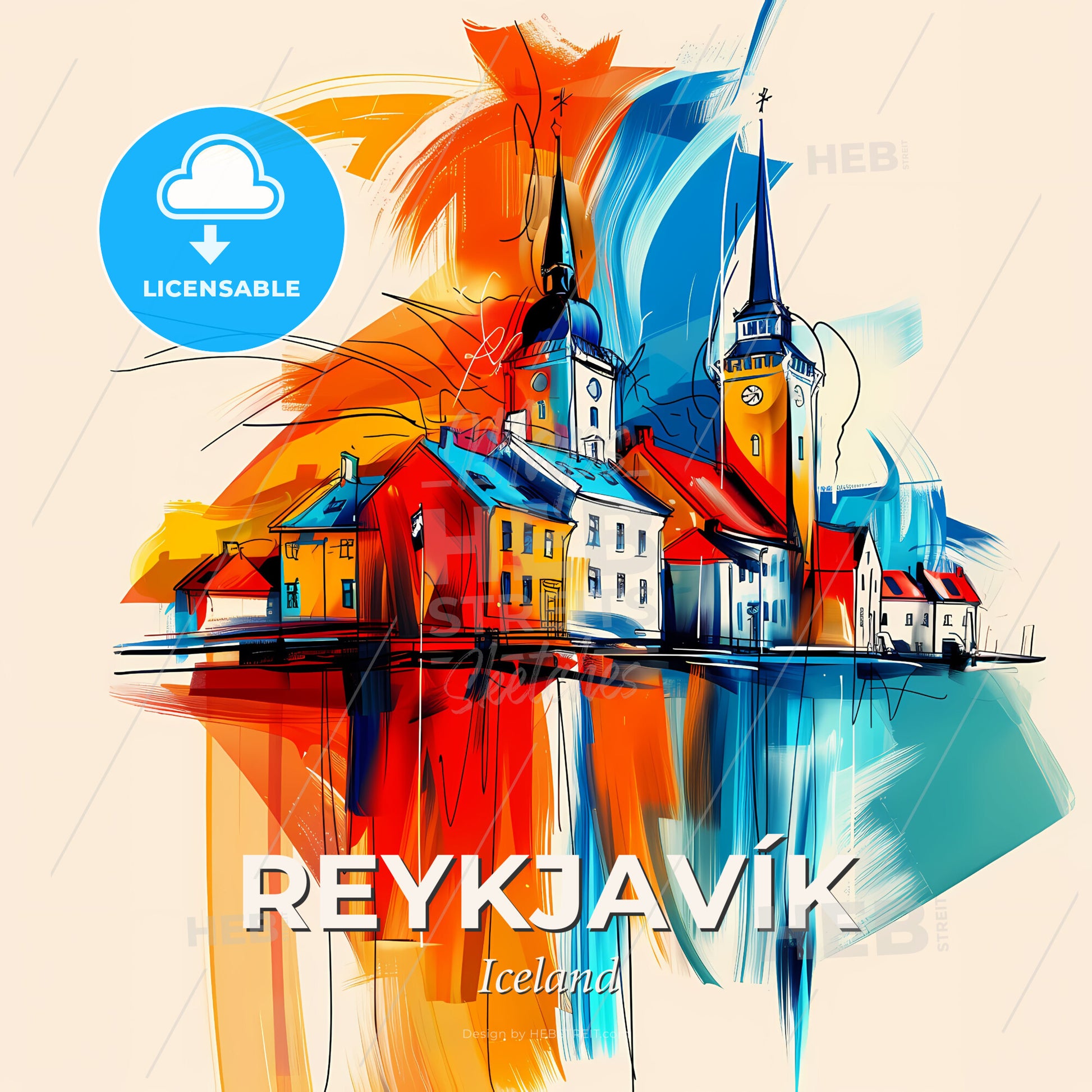 Vibrant Reykjavík, Iceland - A Painting Of A Town - Square format print template