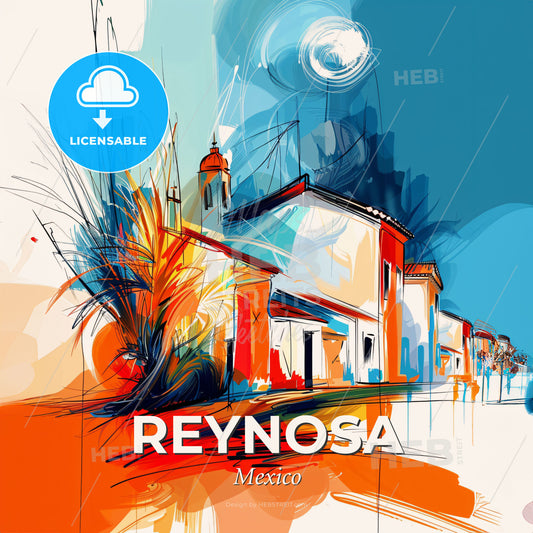 Vibrant Reynosa, Mexico - A Painting Of A Row Of Buildings - Square format print template
