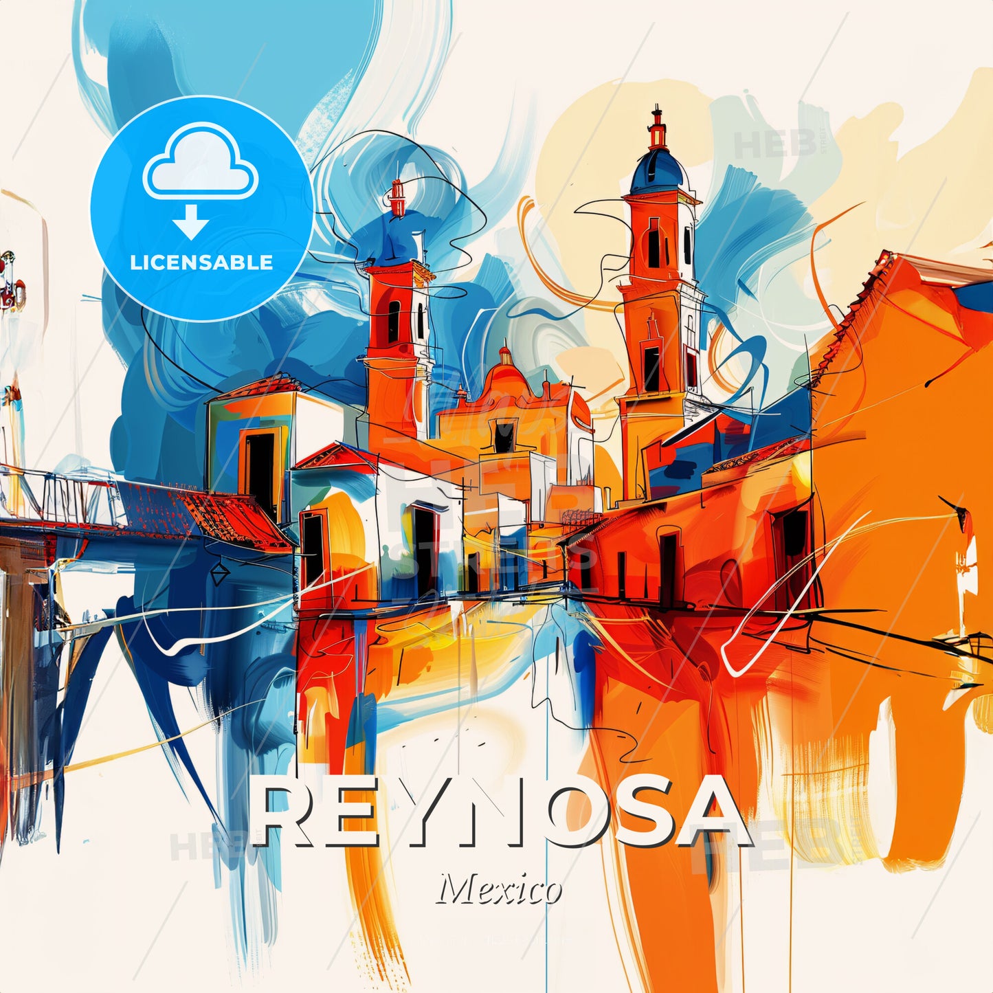 Vibrant Reynosa, Mexico - A Painting Of A City - Square format print template