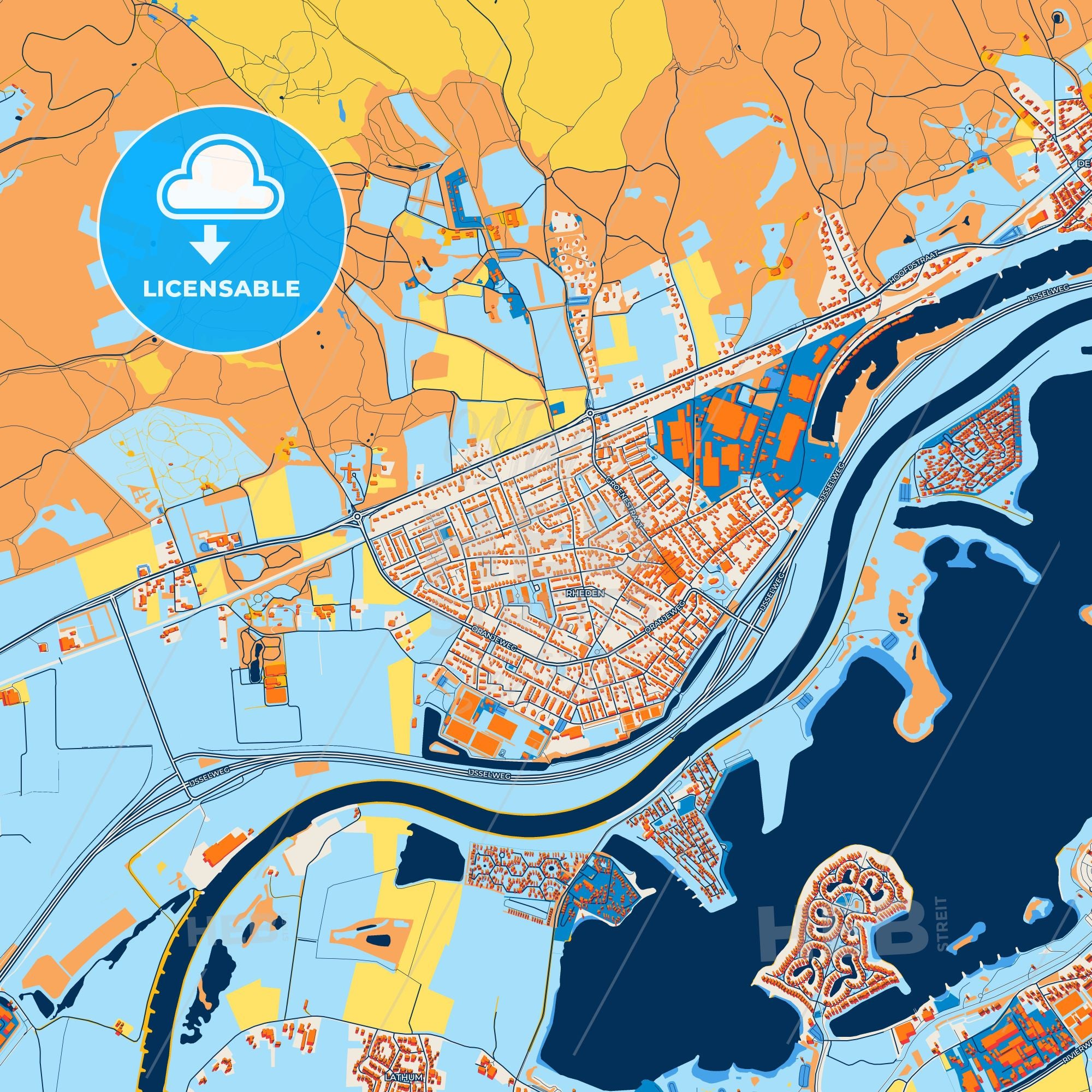 Colorful Rheden Street Map With Labels And Buildings – HEBSTREITS