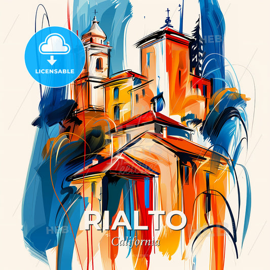 Vibrant Rialto, California - A Painting Of A Building - Square format print template