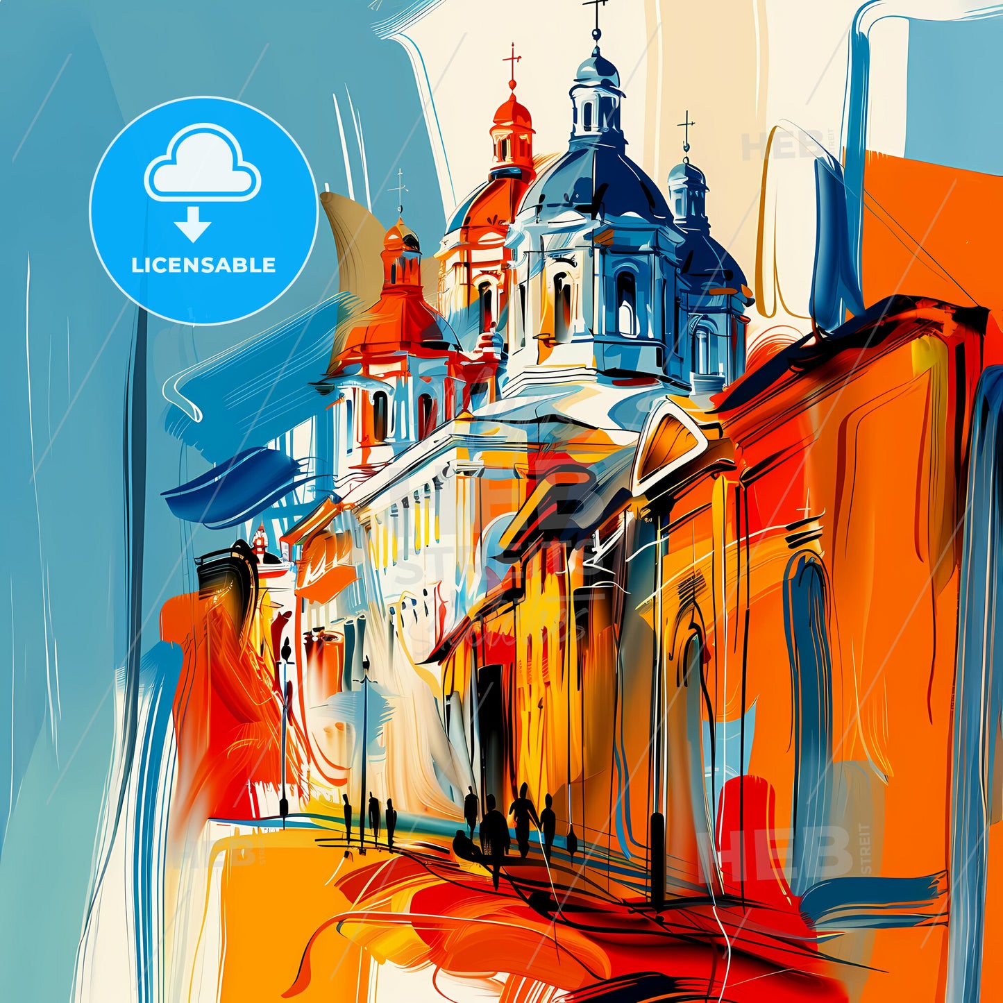 Vibrant Rialto, California - A Painting Of A Building With A Dome On Top