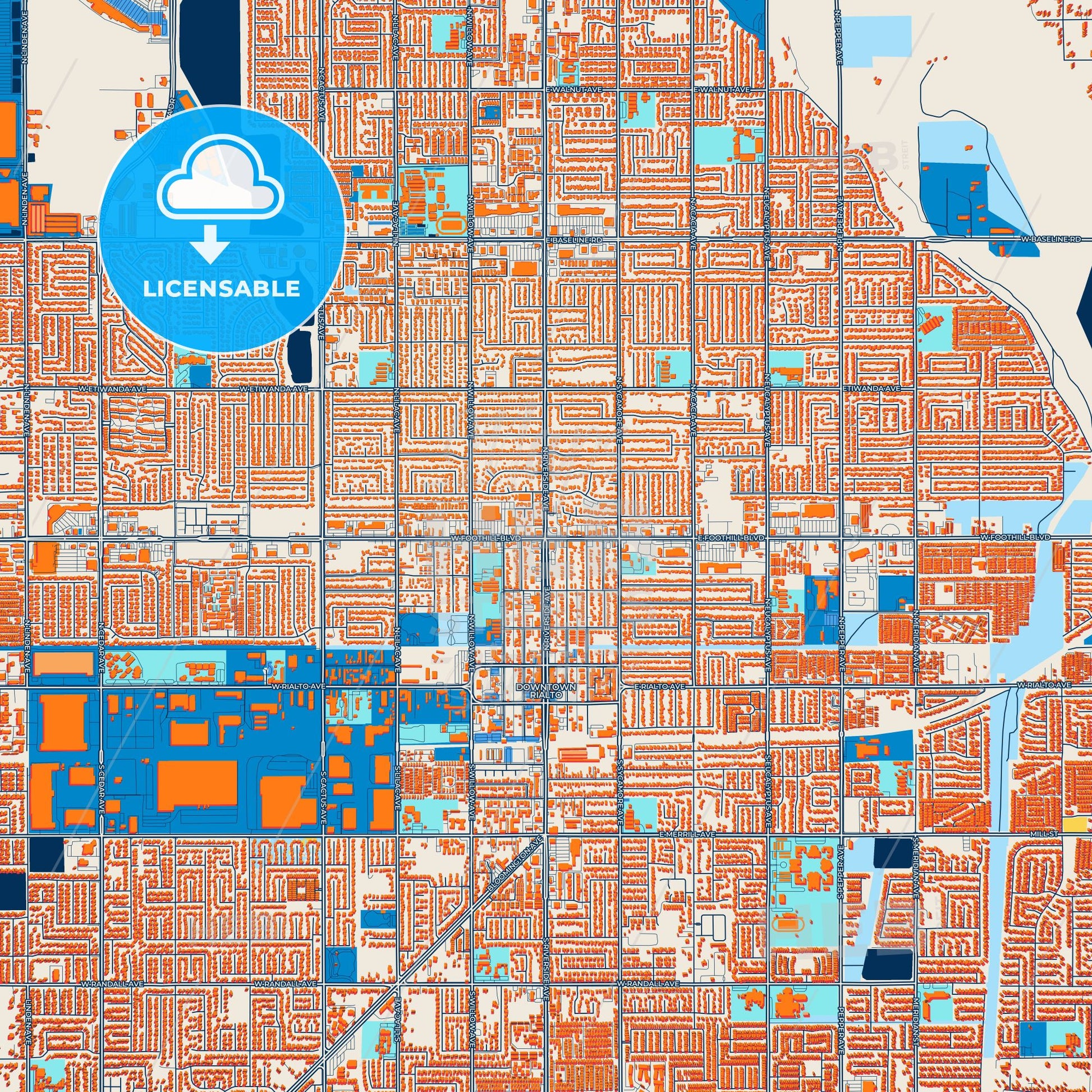 Colorful Rialto Street Map with Labels and Buildings