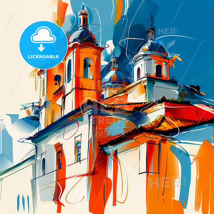 Vibrant Ribeirao Das Neves, Brazil - A Painting Of A Building With Domes