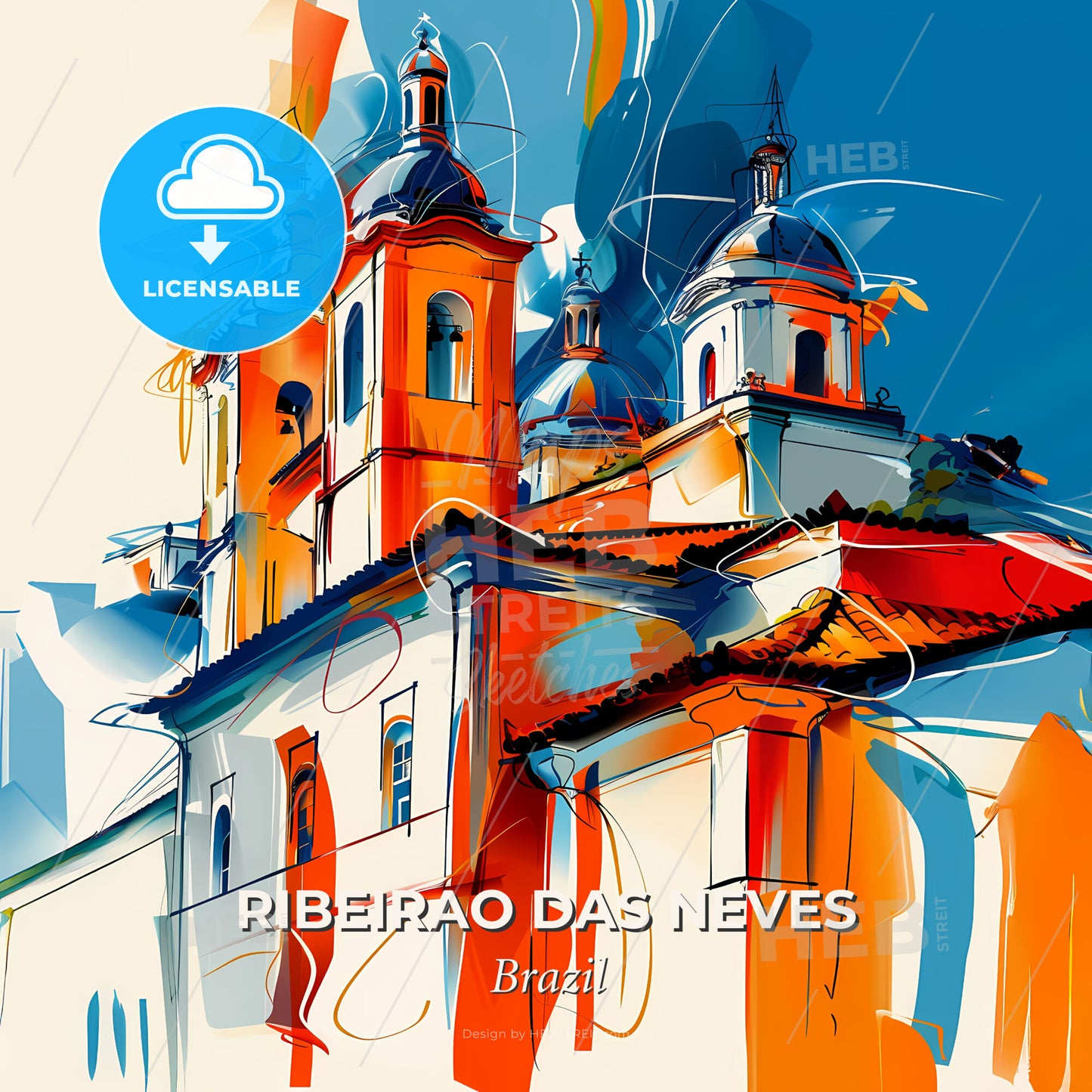 Vibrant Ribeirao Das Neves, Brazil - A Painting Of A Building With Domes - Square format print template