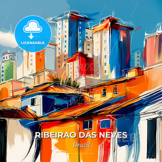 Vibrant Ribeirao Das Neves, Brazil - A Colorful Cityscape With Buildings - Square format print template