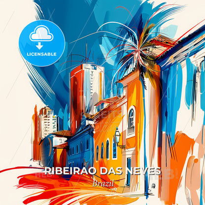 Vibrant Ribeirao Das Neves, Brazil - A Colorful Painting Of Buildings - Square format print template