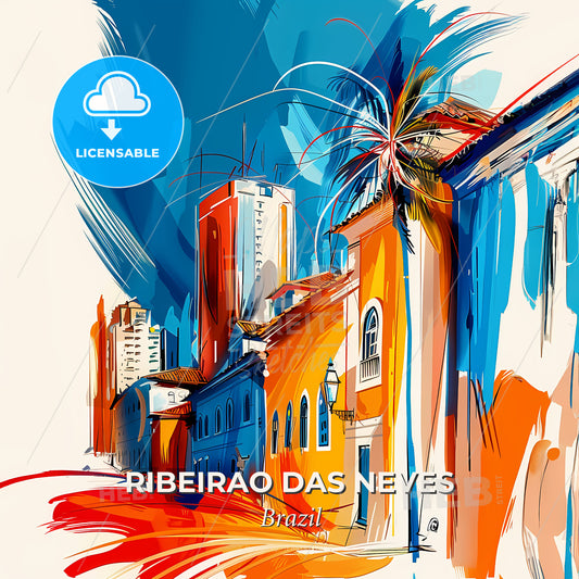 Vibrant Ribeirao Das Neves, Brazil - A Colorful Painting Of Buildings - Square format print template