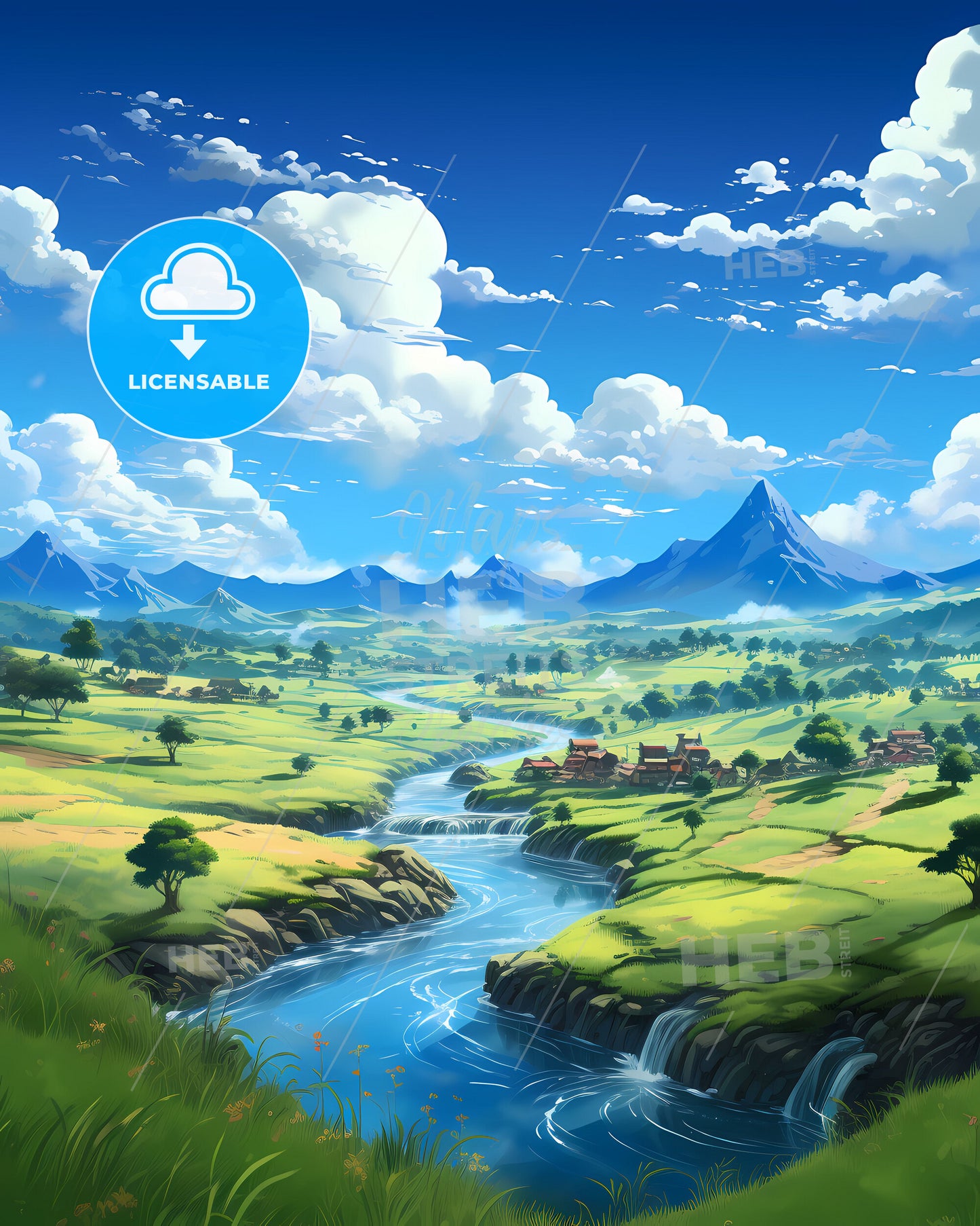 River running through valley in Ribeirao das Neves Brazil Skyline creative painting art