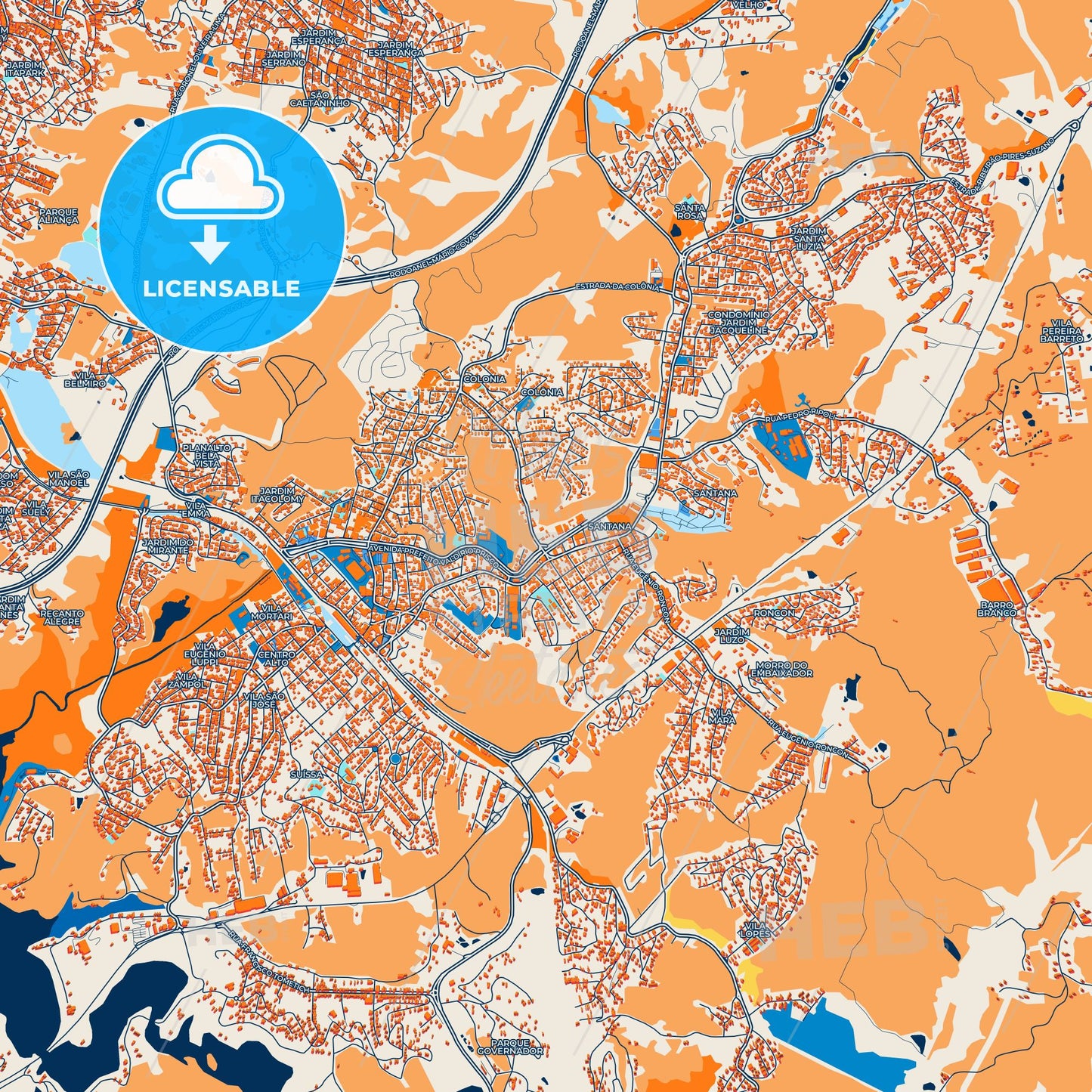 Colorful Ribeirao Pires Street Map with Labels and Buildings