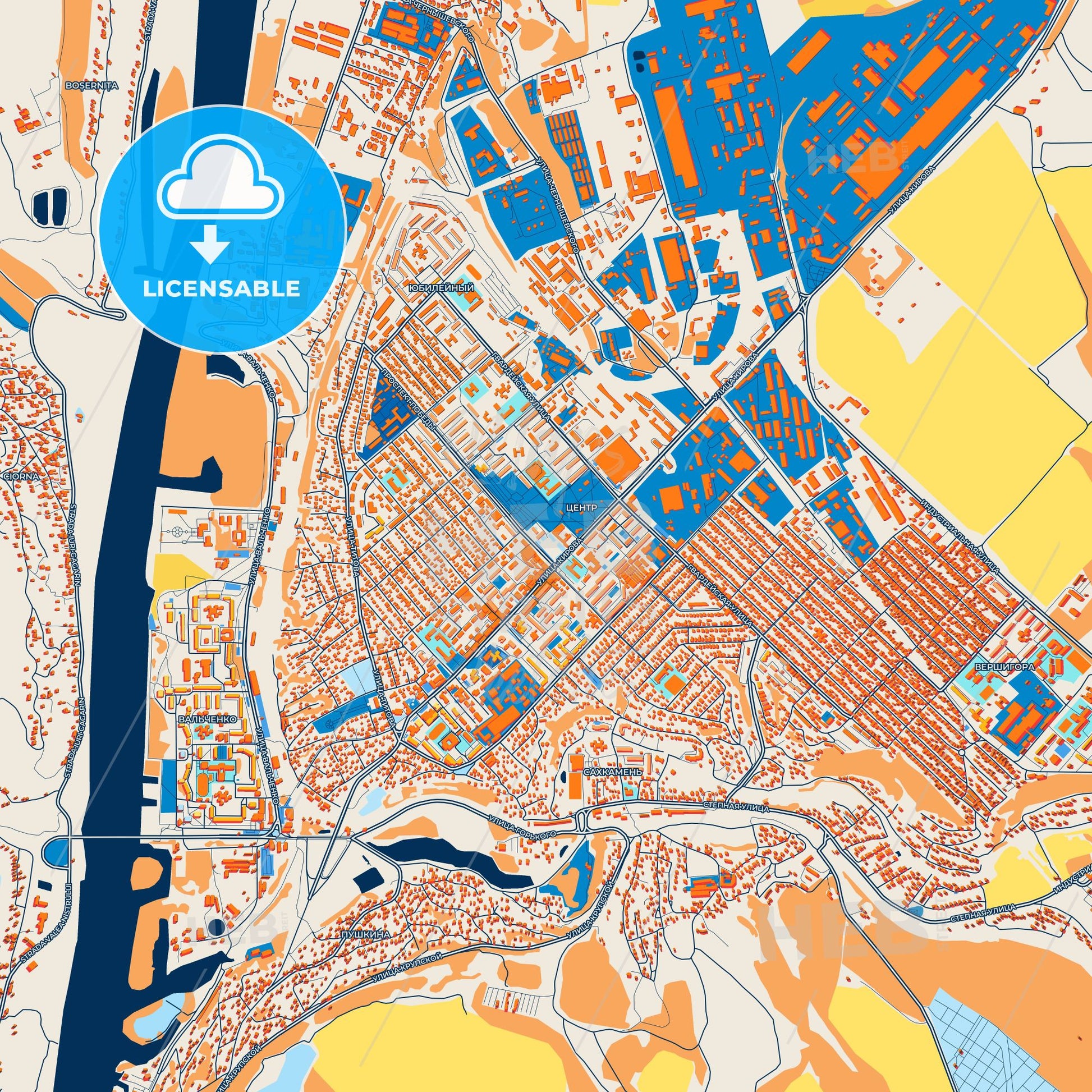 Colorful Rîbnița Street Map with Labels and Buildings