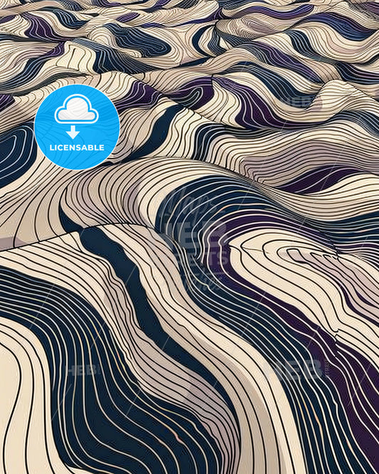 Minimalist Rice Field Print in Purple and Blue - A wavy pattern of lines